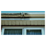 Close-up of gutter cleaning process showing dirt removal from window shutter.