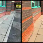 Pressure washing brick wall and pavement in Stoke-on-Trent – restored clean finish.