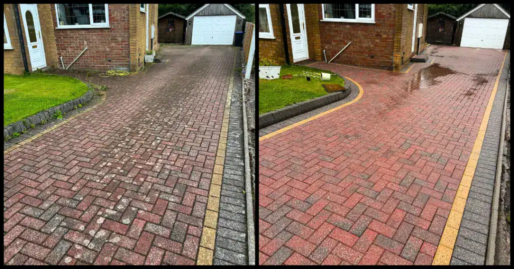 Before and after driveway pressure washing in Stoke-On-Trent by Williams Exterior Shine