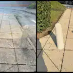 Pressure washing pavement in London – before and after cleaning.