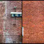 Clean brick wall after pressure washing service by Williams Exterior Shine.