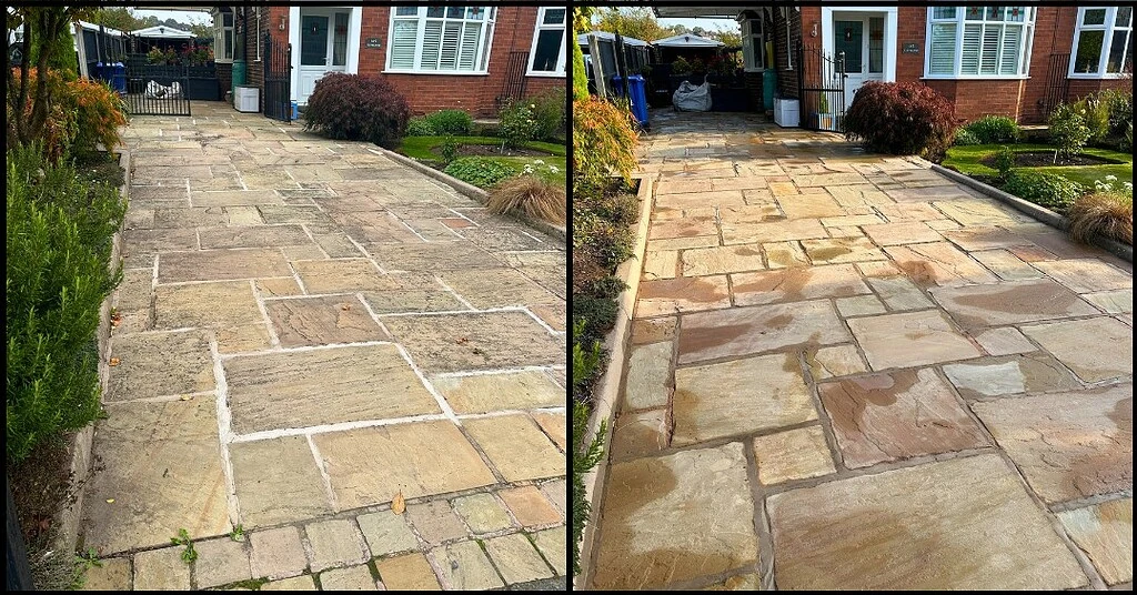 Pressure washing patio in Stoke-on-Trent – clean and revitalised surface.