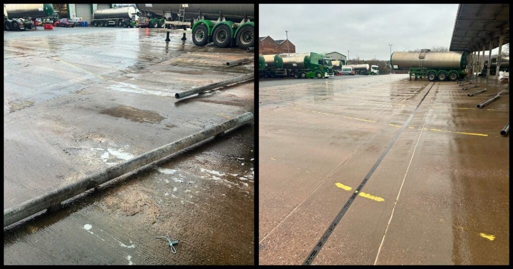 Pressure washing concrete in Stoke-on-Trent – before and after comparison.