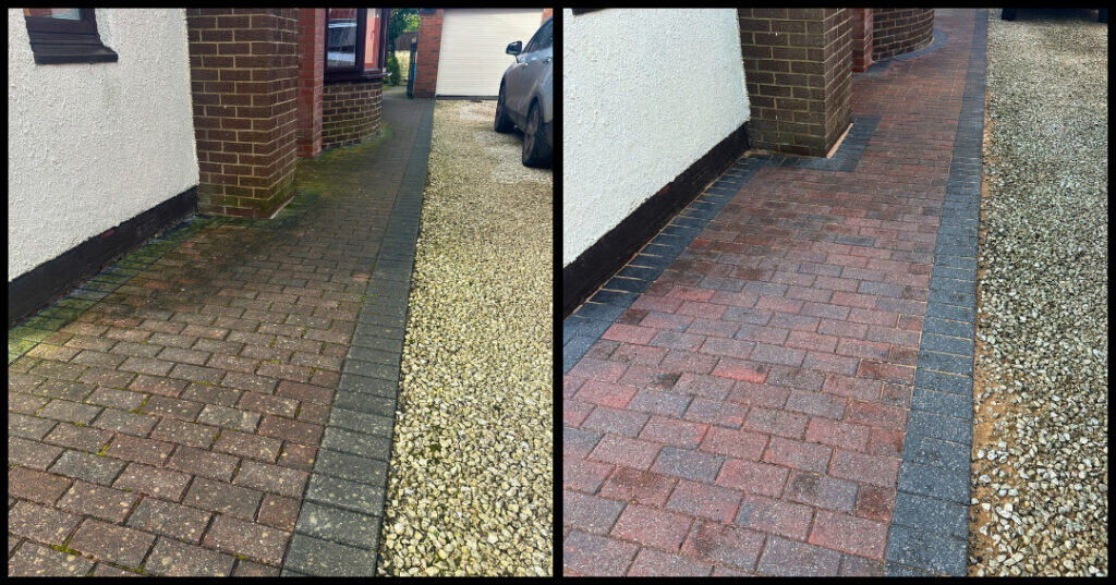 Pressure washing driveway in Stoke-on-Trent – restored and clean surface.