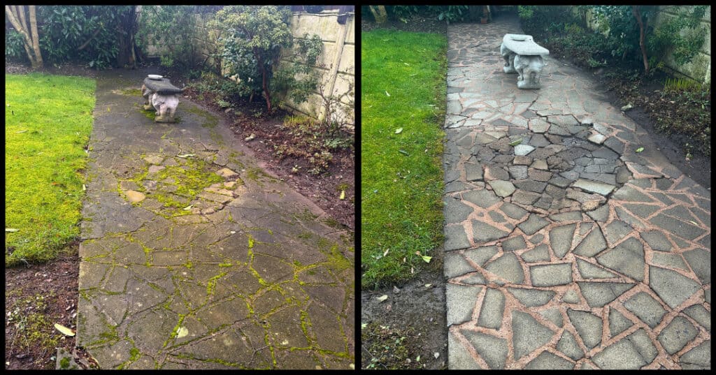 Pressure washing patio in Stoke-on-Trent – restored clean finish.