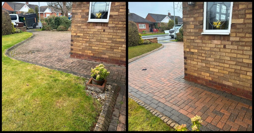 Pressure washing driveway in Stoke-on-Trent – restored clean finish.