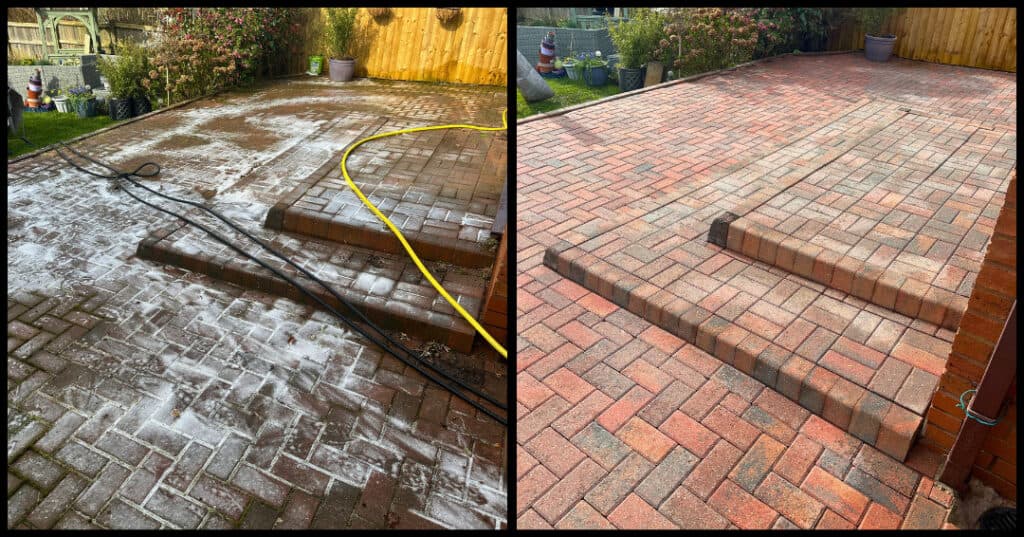 Pressure washing patio in Stoke-on-Trent – restored and clean surface.