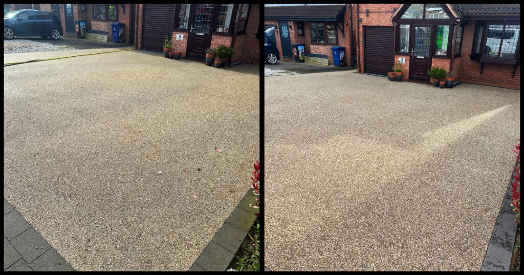 Pressure washing driveway in Stoke-on-Trent – clean and restored surface.