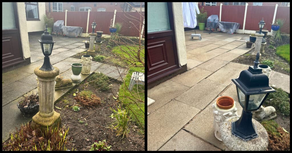 Pressure washing garden patio in Williams – clean and revitalised surface.