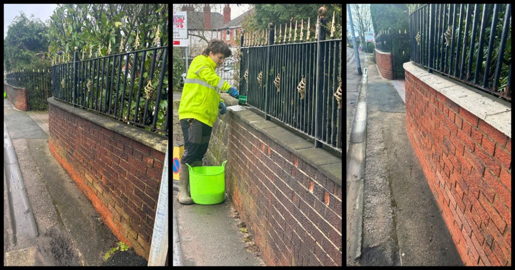 Pressure washing brick wall in Stoke-on-Trent – exterior cleaning service.