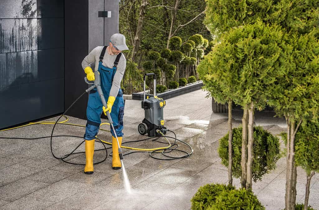Pressure washing block paving in Staffordshire – restored finish.